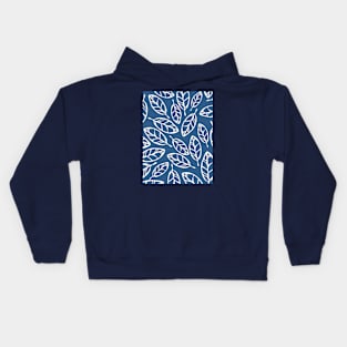 Navy blue with white leaves print Kids Hoodie